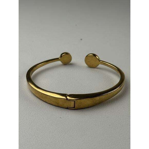 Kate Spade Spot the Spot Logo Open Hinged Cuff Bangle Gold Tone Bracelet - Picture 7 of 7